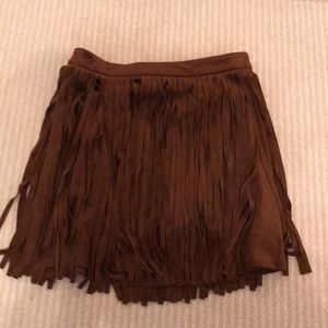 Brown suede fringe skirt